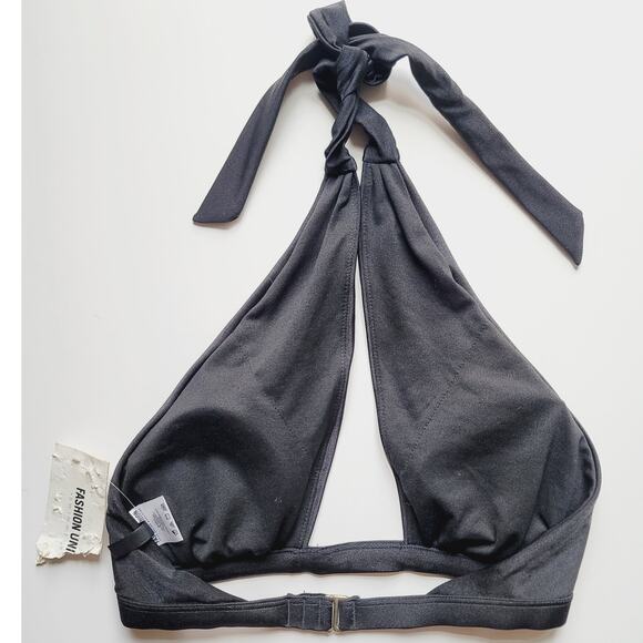 Fashion Union Swimwear Halter Triangle Bikini Top Black XS NEW - Picture 2 of 5